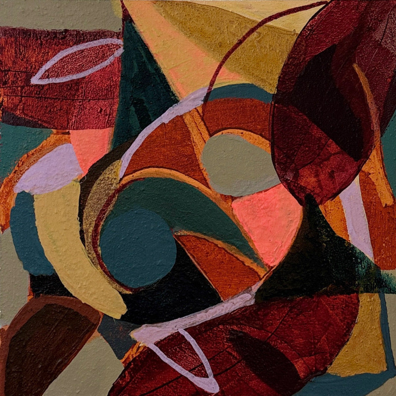 Red Pink and Hold Abstract Painting 12x12 Wanford Sigh Society