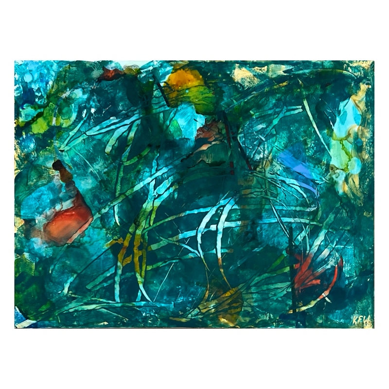"Going Green" Original Abstract Acrylic Painting on Panel, 9x12