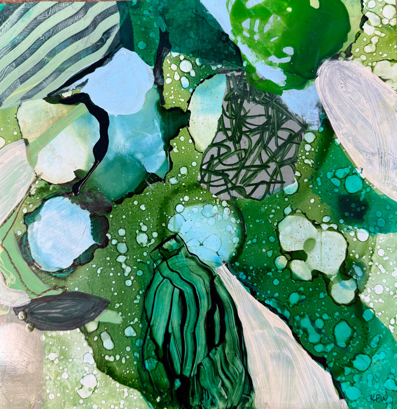 “Pensive Island” original art by Kasey Wanford, 10x10 mini on yupo paper