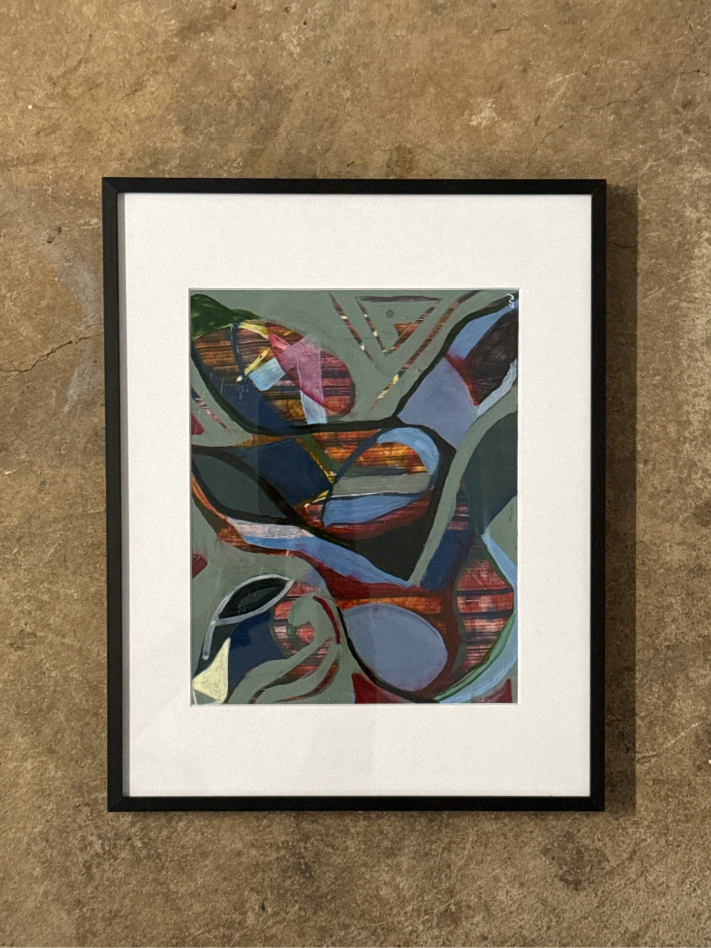 "Green Avo" Original Abstract Acrylic Painting, Framed