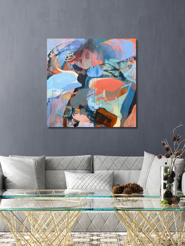 "Playing On Repeat" Original Abstract Acrylic Painting on Panel, 24x24
