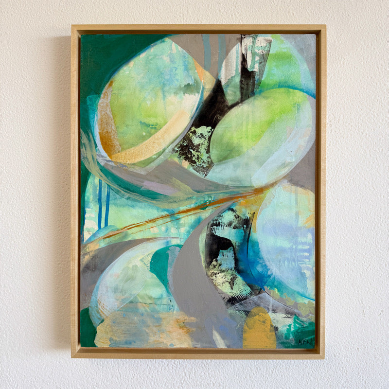 Abstract blue and aqua painting vertical