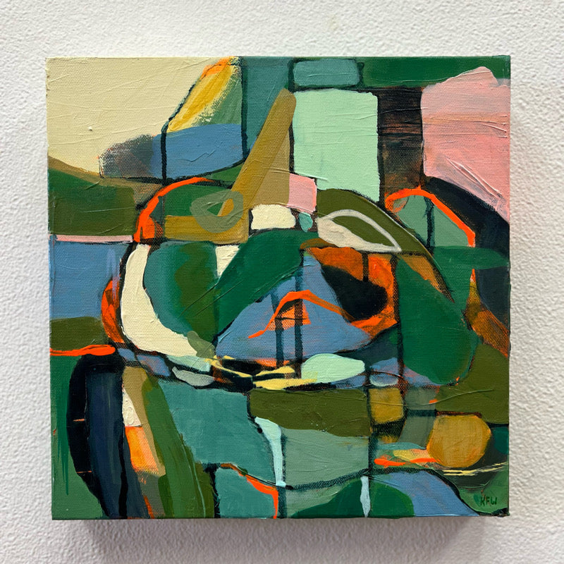 Green and blue abstract painting square canvas