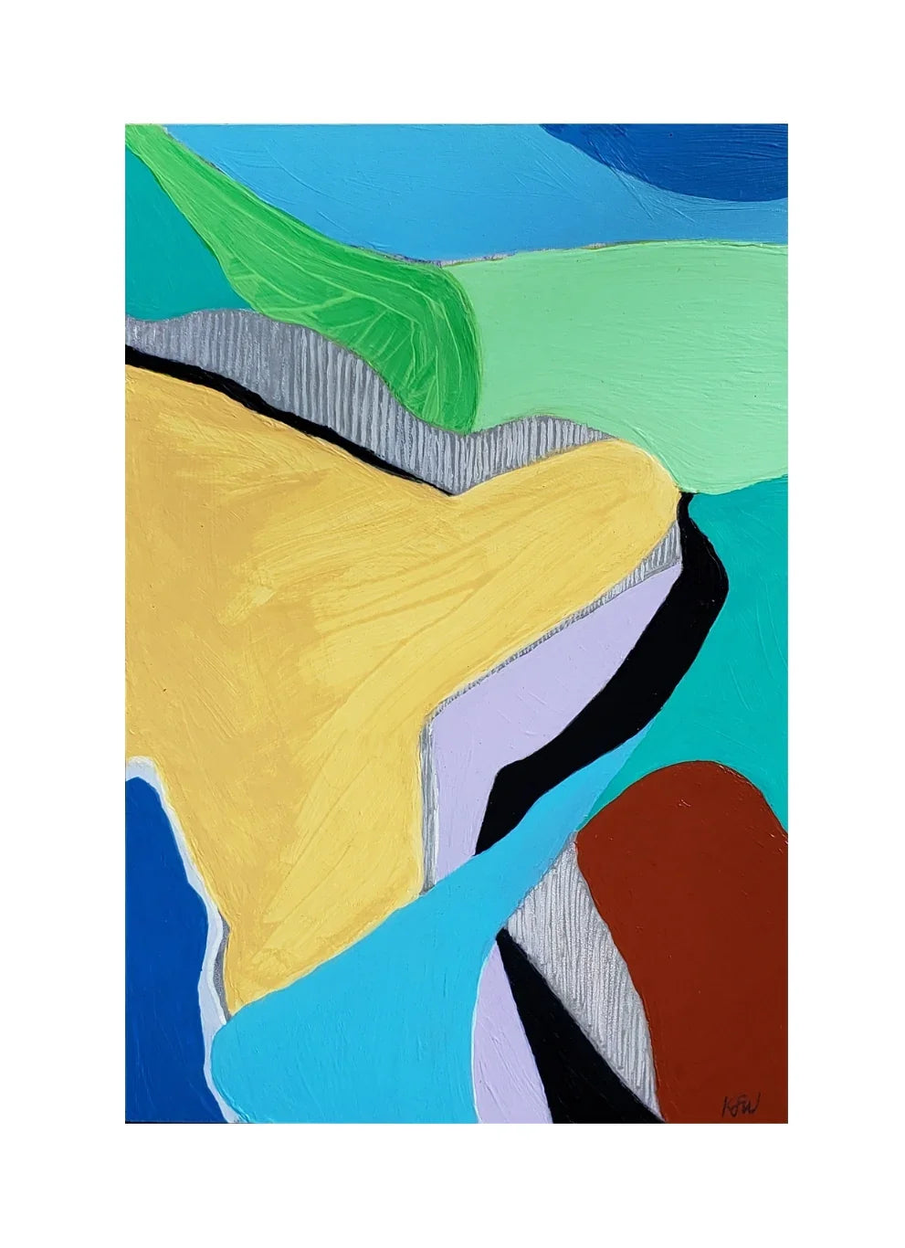 “Payne’s Running Through”, original modern abstract painting on panel, 8x12 inches