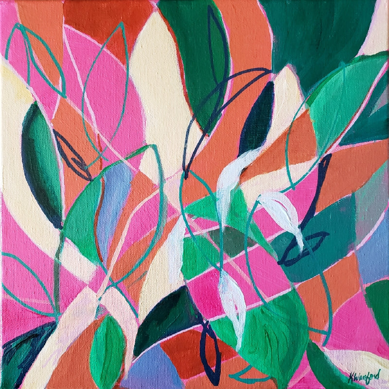 "Care and Feeding of Houseplants" Original abstract painting by Kasey Wanford