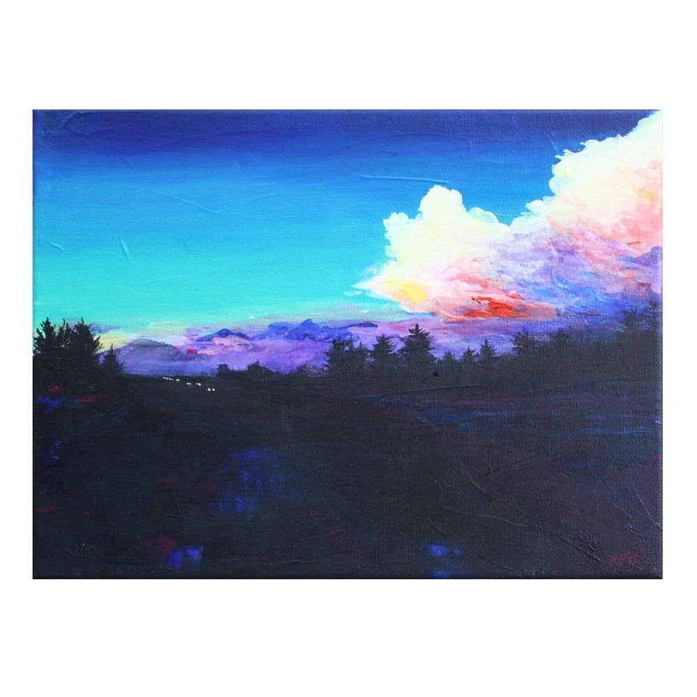 "She Travels by Night" Original Nighttime Acrylic Painting on Canvas, 9x12