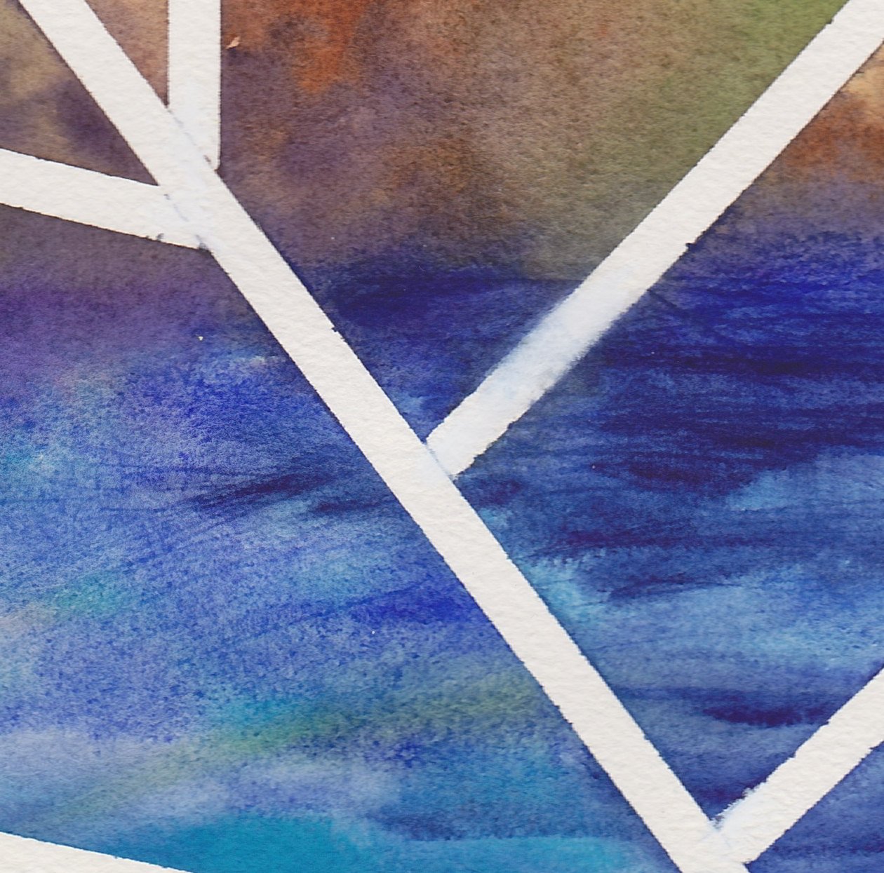 Original contemporary watercolor painting, 8x10, abstract landscape - "Lines Over Cool Blue"