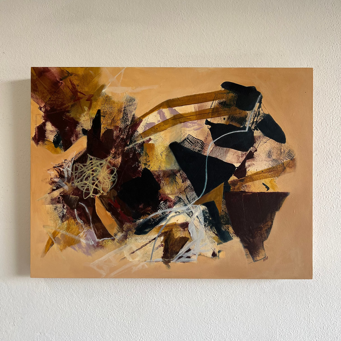 "All the Thinking" original abstract painting on panel, 24x18 inches