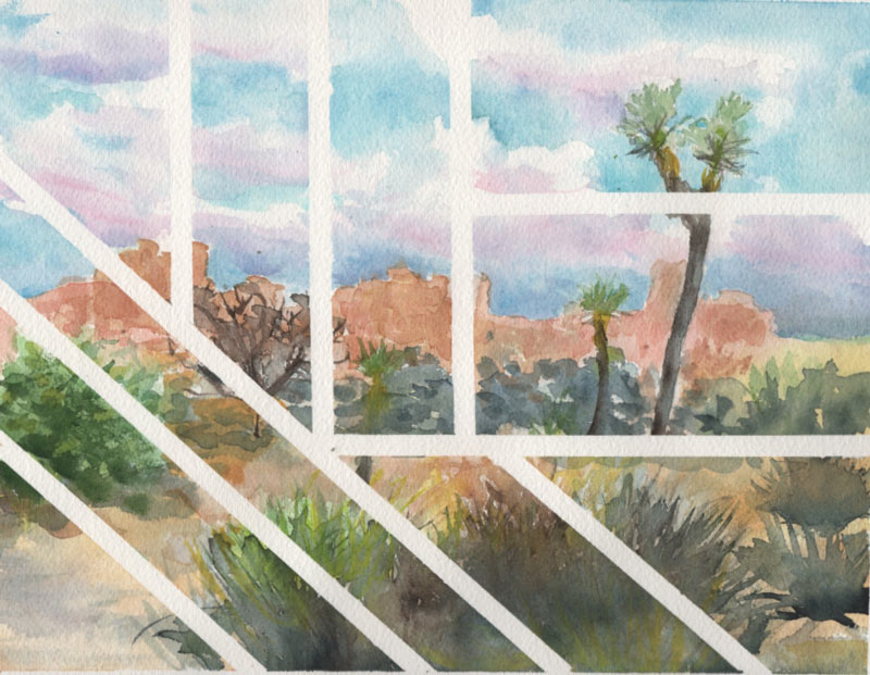 Original contemporary landscape painting, "Joshua Tree Lines", 8x10 inches