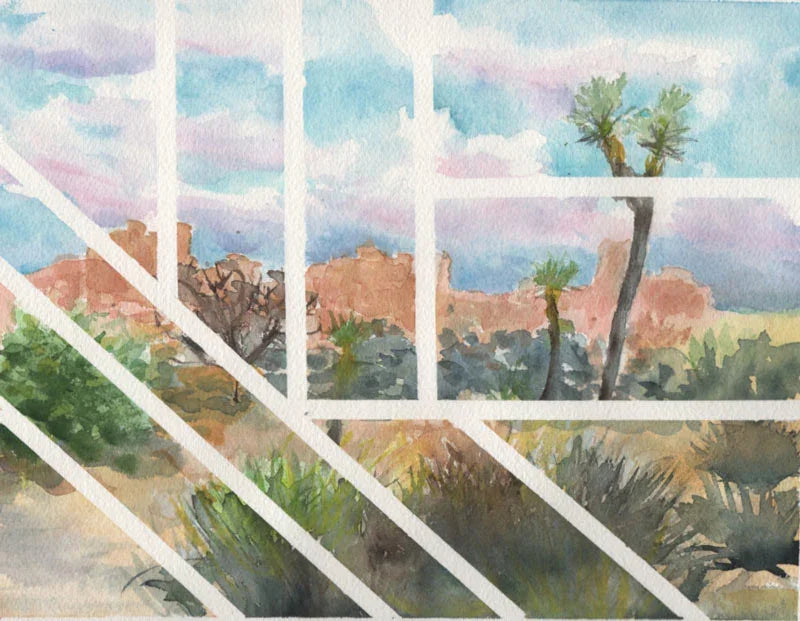 Original contemporary landscape painting, "Joshua Tree Lines", 8x10 inches