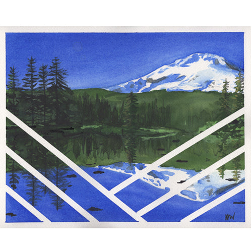 "Blue Mt. Hood" 8x10 watercolor by Kasey Wanford. View from Mirror Lake in Oregon