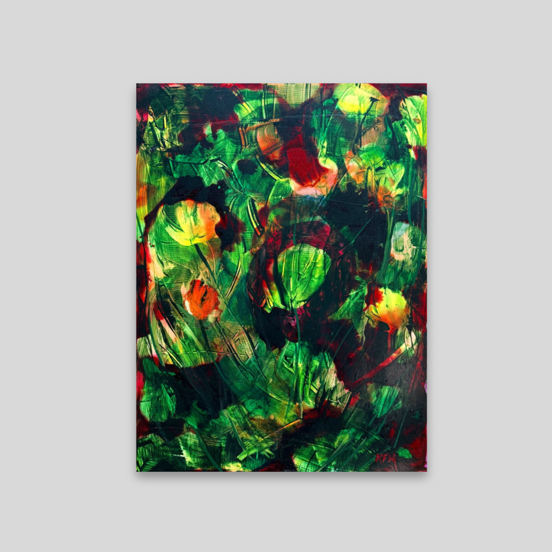 "Flower Fields" Original Abstract Acrylic Painting on Yupo Paper, 12x16