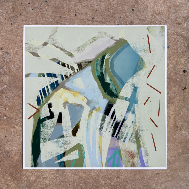 Abstract artwork on a textured brown surface