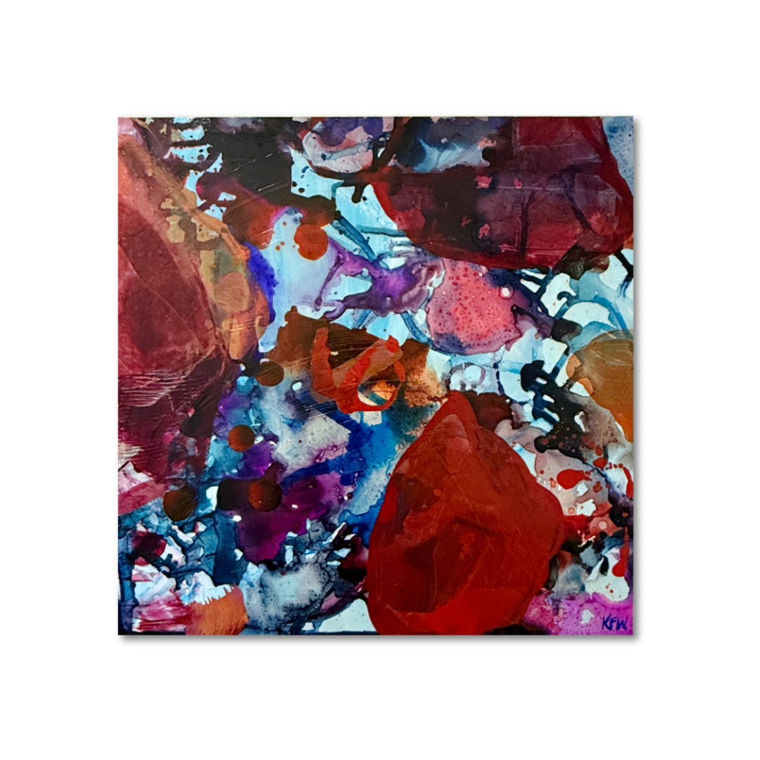 Abstract art piece with vibrant colors on a white background