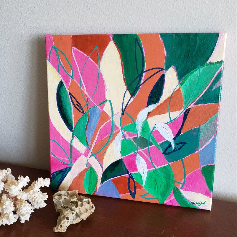 "Care and Feeding of Houseplants" Original abstract painting by Kasey Wanford