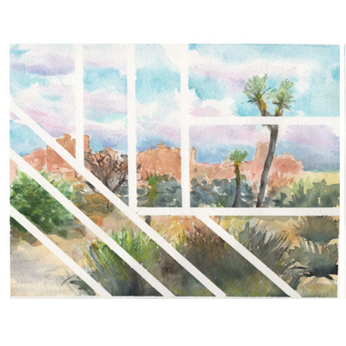 Original contemporary landscape painting, "Joshua Tree Lines", 8x10 inches