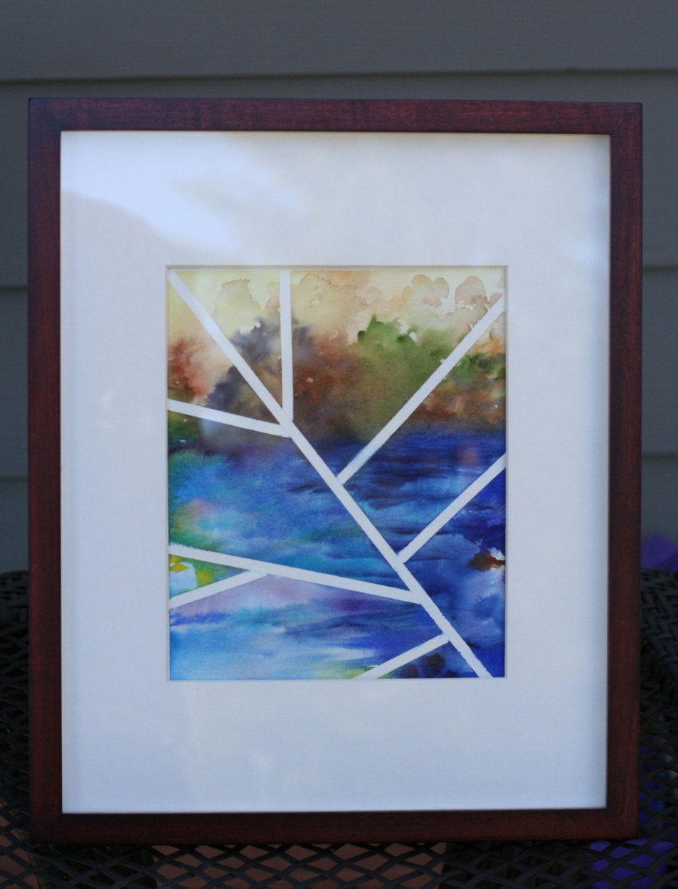 Original contemporary watercolor painting, 8x10, abstract landscape - "Lines Over Cool Blue"